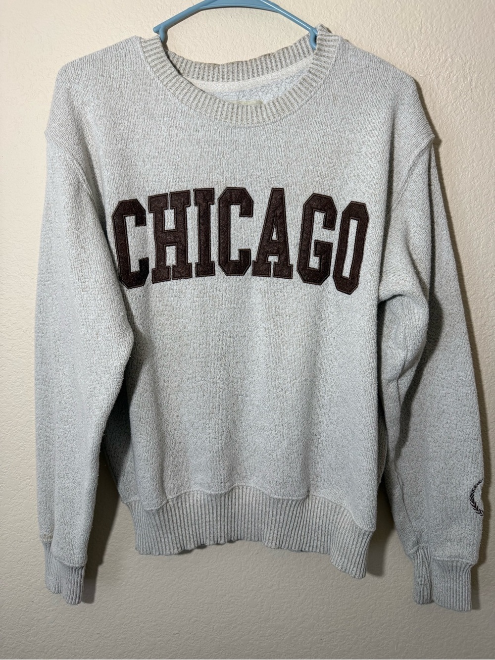 New York Popular Men's Gray Chicago Graphic Logo Crewneck Fleece Pullover S